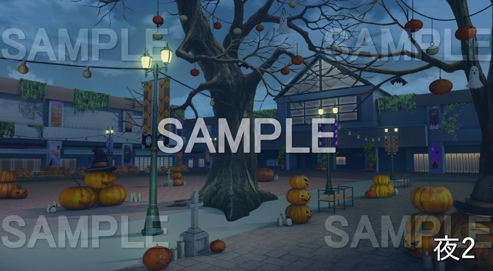 【背景素材】駅前のハロウィン街 (自然&秋編part07-autumnhw_bg020)