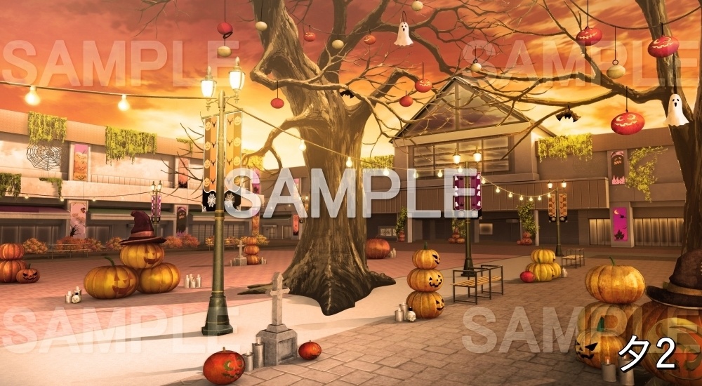 【背景素材】駅前のハロウィン街 (自然&秋編part07-autumnhw_bg020)
