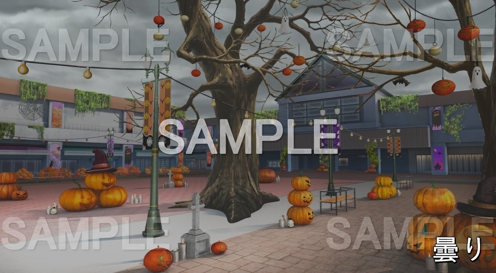 【背景素材】駅前のハロウィン街 (自然&秋編part07-autumnhw_bg020)