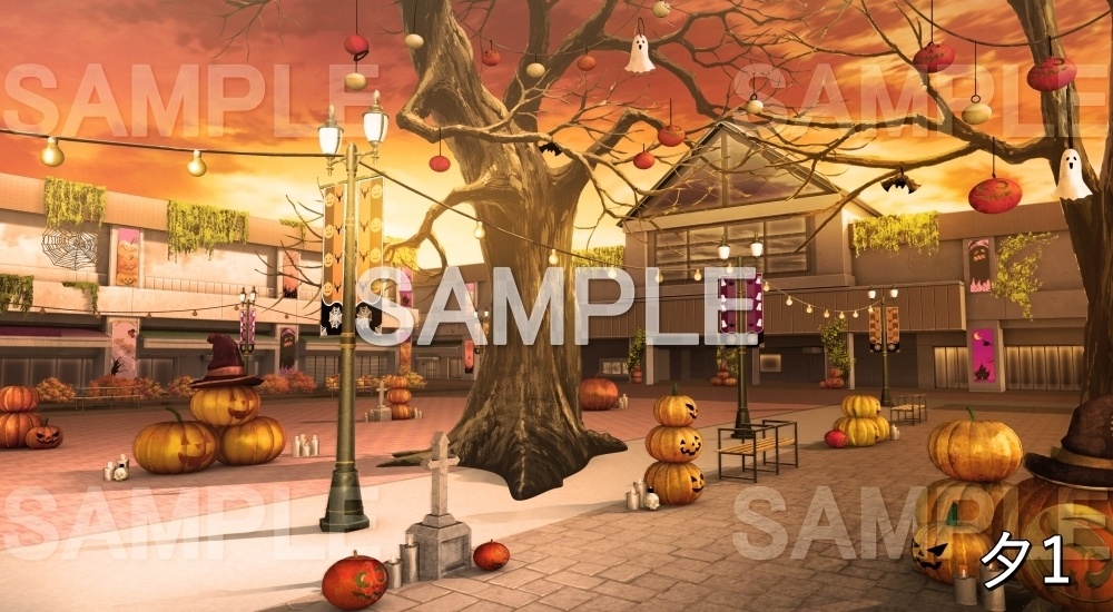 【背景素材】駅前のハロウィン街 (自然&秋編part07-autumnhw_bg020)