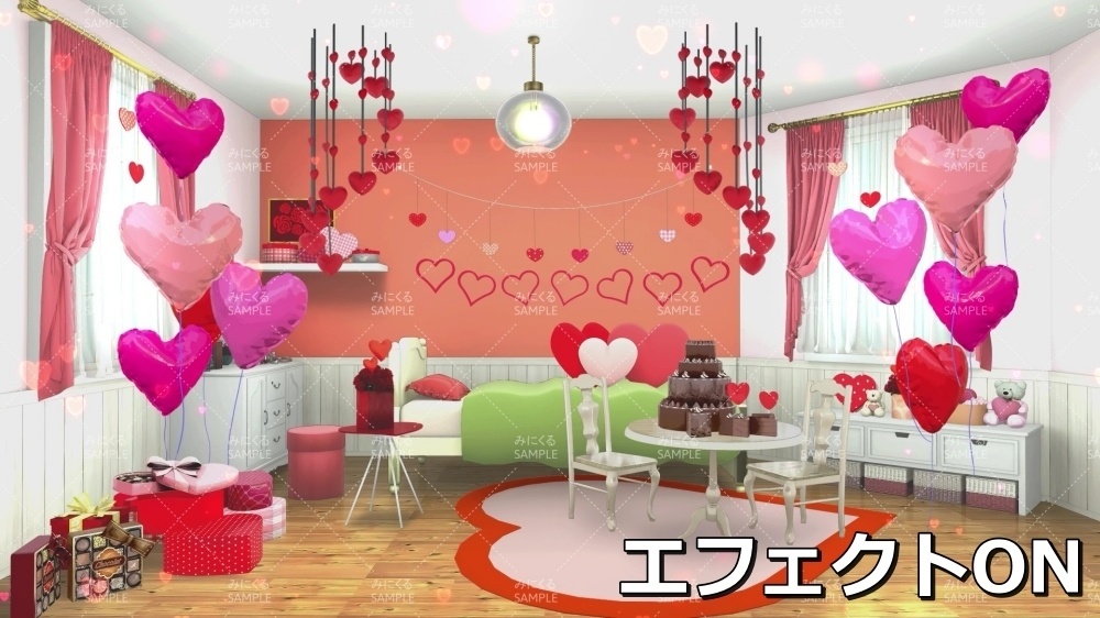 【動く背景素材】揺れ動くハート♡バレンタインのお部屋 (バレンタイン編01_childroom_va_h)