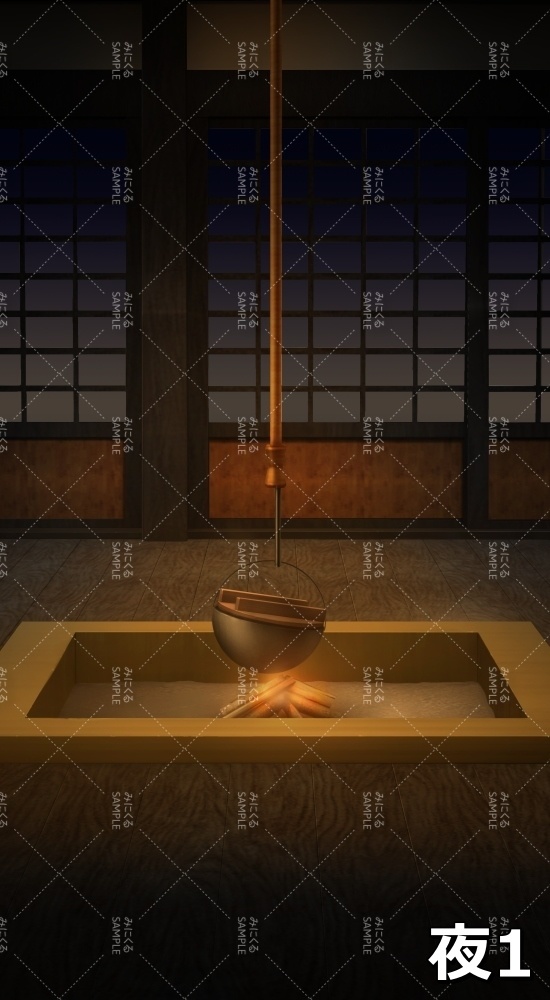 【縦 背景素材】囲炉裏⑥ (江戸編part01-iro_tate01)