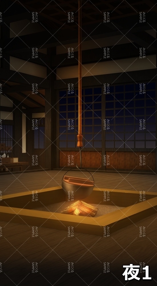 【縦 背景素材】囲炉裏⑦ (江戸編part01-iro_tate02)