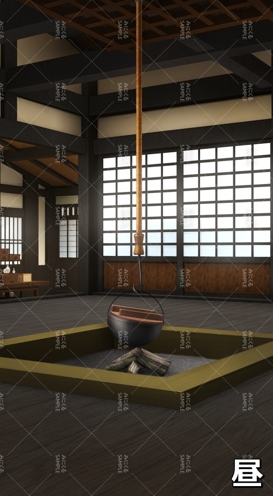 【縦 背景素材】囲炉裏⑦ (江戸編part01-iro_tate02)