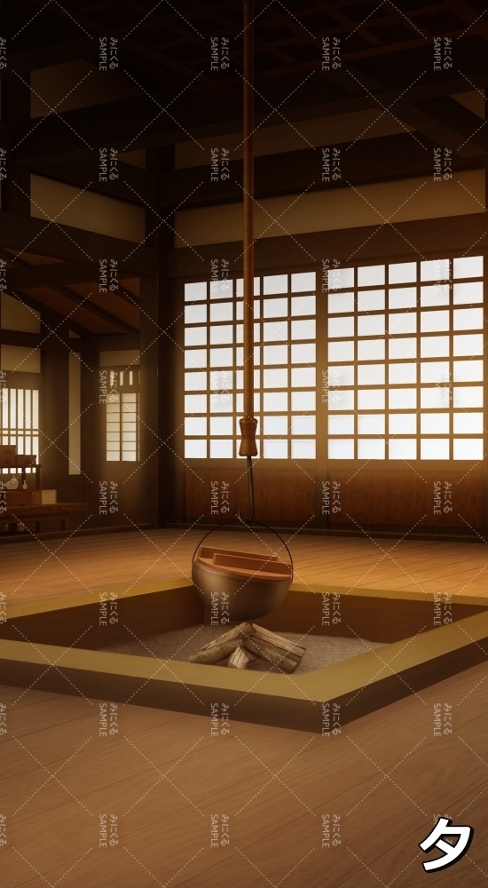 【縦 背景素材】囲炉裏⑦ (江戸編part01-iro_tate02)