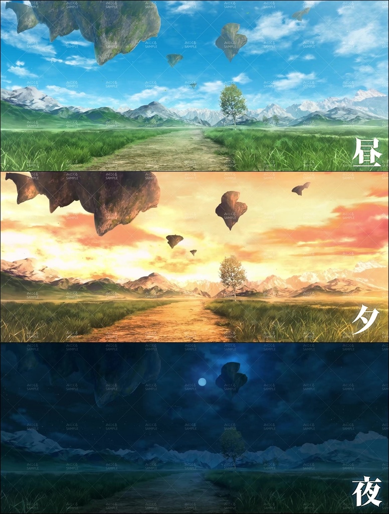 【動く背景素材】浮遊する岩 風吹く冒険の台地 (ダンジョン編01_wind01)