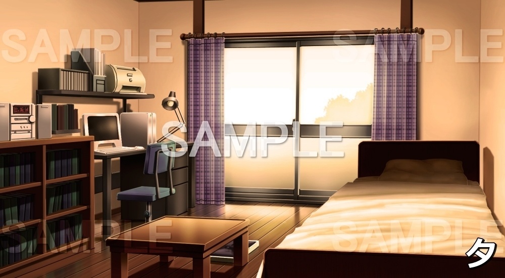 【背景素材】パソコンのある部屋(ブルー) (日常編part01&02-niti004)