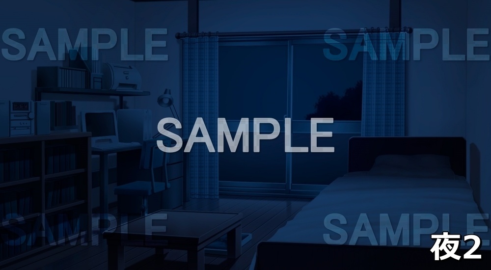 【背景素材】パソコンのある部屋(ブルー) (日常編part01&02-niti004)