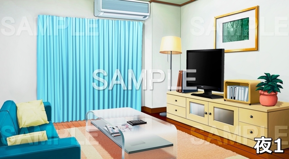 【背景素材】ナチュラルなテレビのある部屋 (日常編part01&02-niti030)