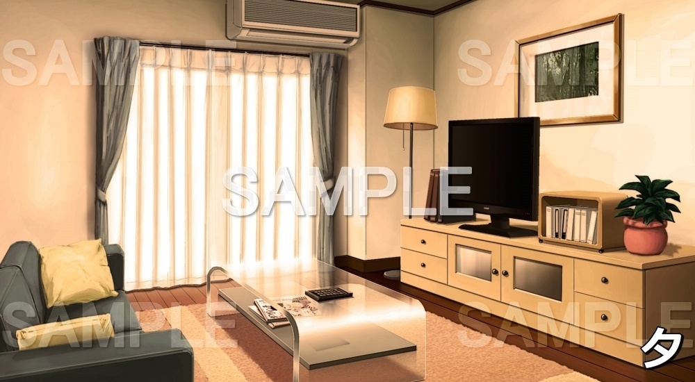【背景素材】ナチュラルなテレビのある部屋 (日常編part01&02-niti030)