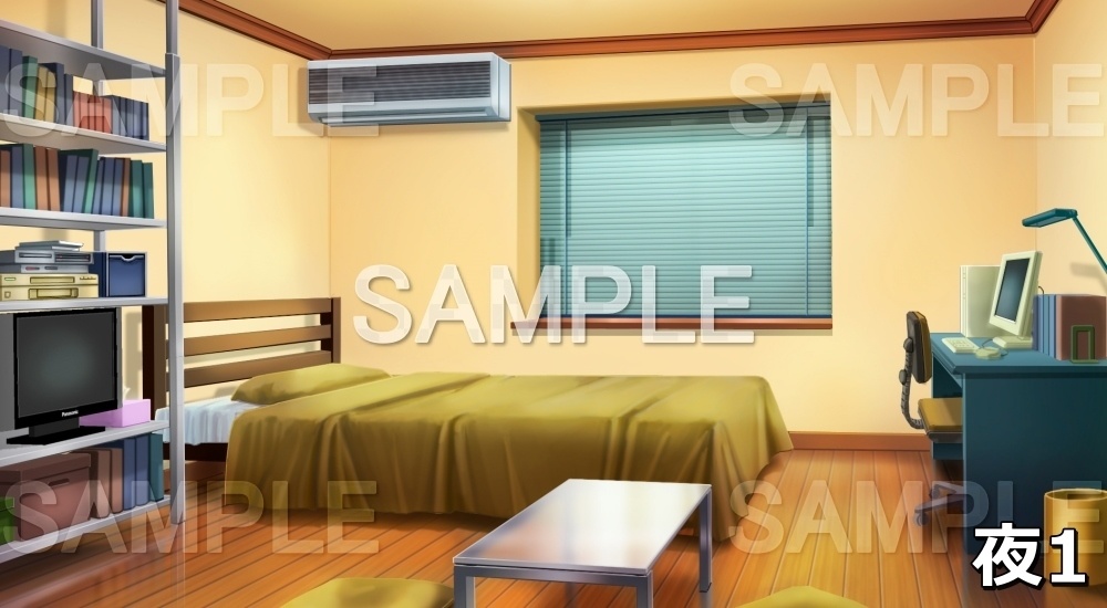 【背景素材】パソコンのある部屋(イエロー) (日常編part03&04-niti007)