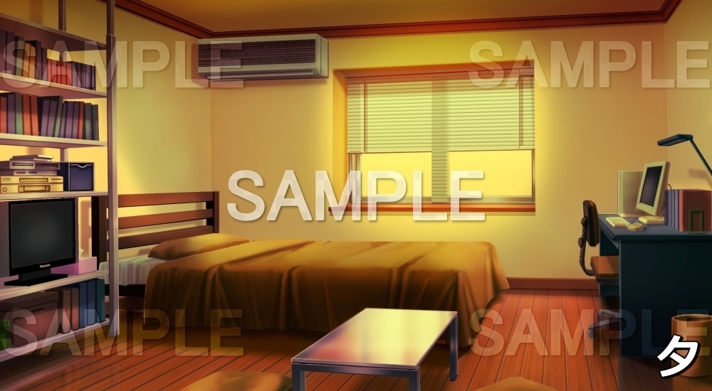 【背景素材】パソコンのある部屋(イエロー) (日常編part03&04-niti007)