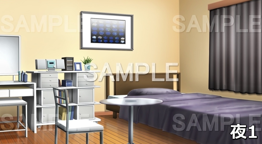 【背景素材】パソコンのある部屋(パープル) (日常編part03&04-niti008)