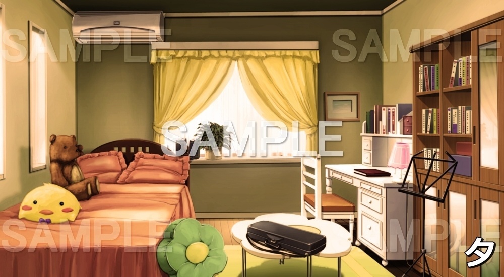 【背景素材】ぬいぐるみのある部屋(イエロー) (日常編part03&04-niti012)