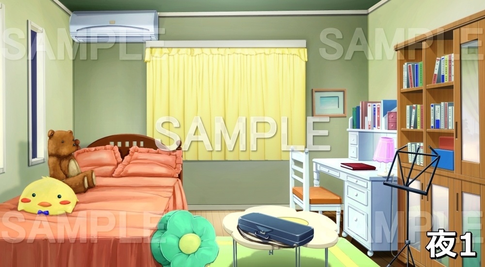 【背景素材】ぬいぐるみのある部屋(イエロー) (日常編part03&04-niti012)