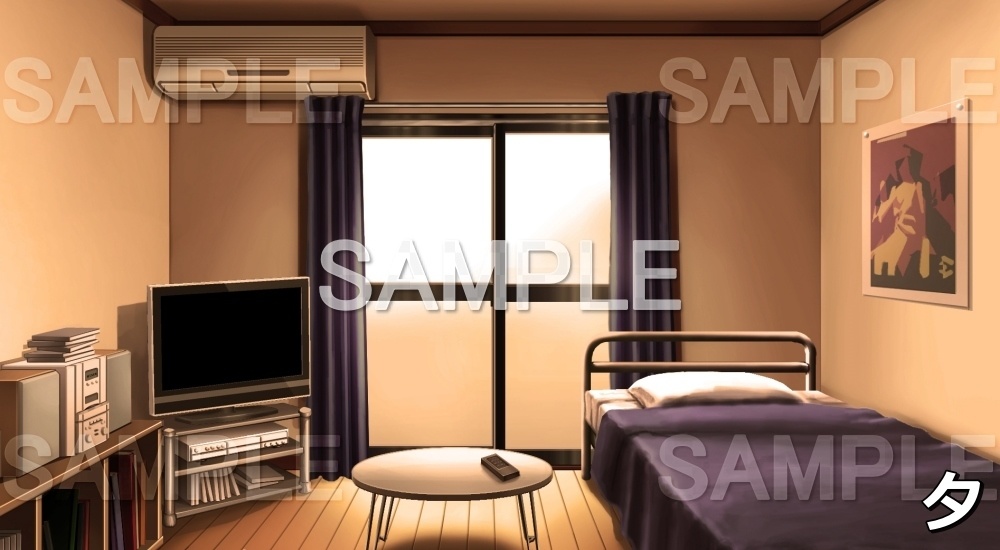 【背景素材】テレビのある部屋(ブルー) (日常編part03&04-niti019)