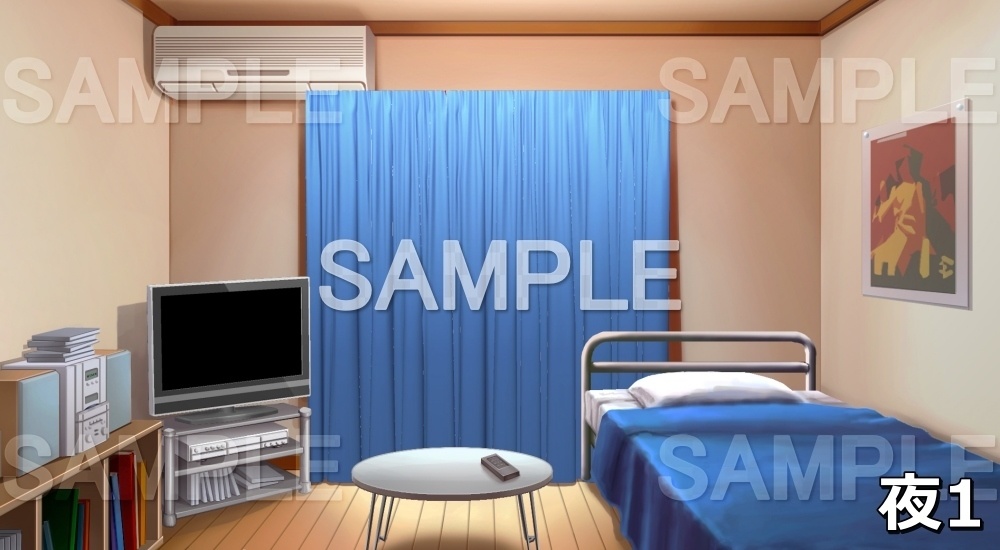 【背景素材】テレビのある部屋(ブルー) (日常編part03&04-niti019)