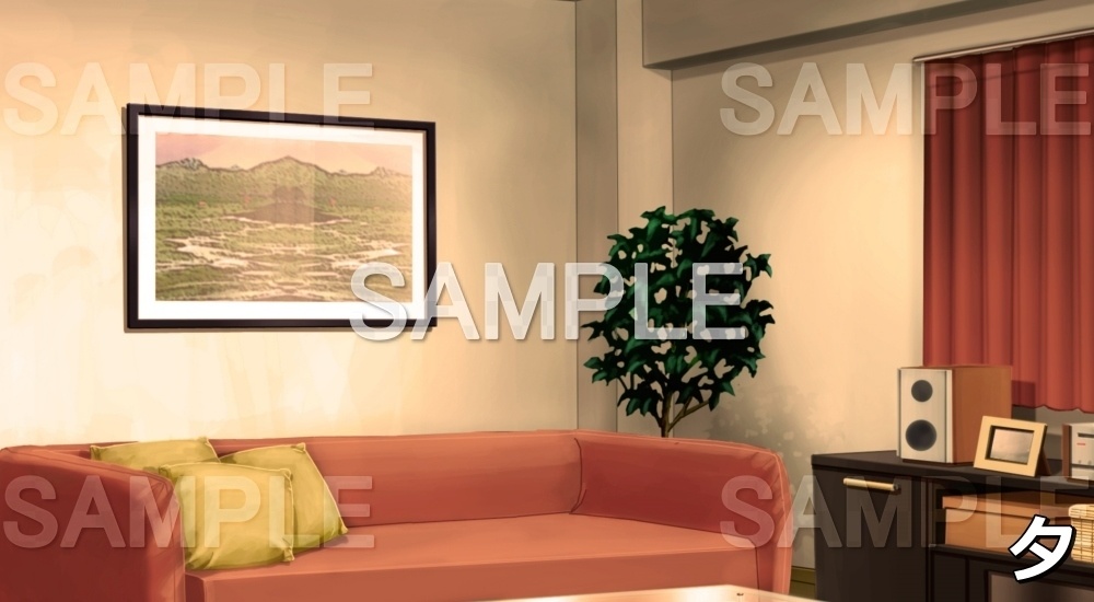 【背景素材】一人暮らしのリビング(オレンジ) (日常編part03&04-niti027)