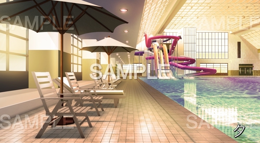 ウォータースライダーのあるプール②屋内(『夏休み編』part01(Boost)-bg022pool02)