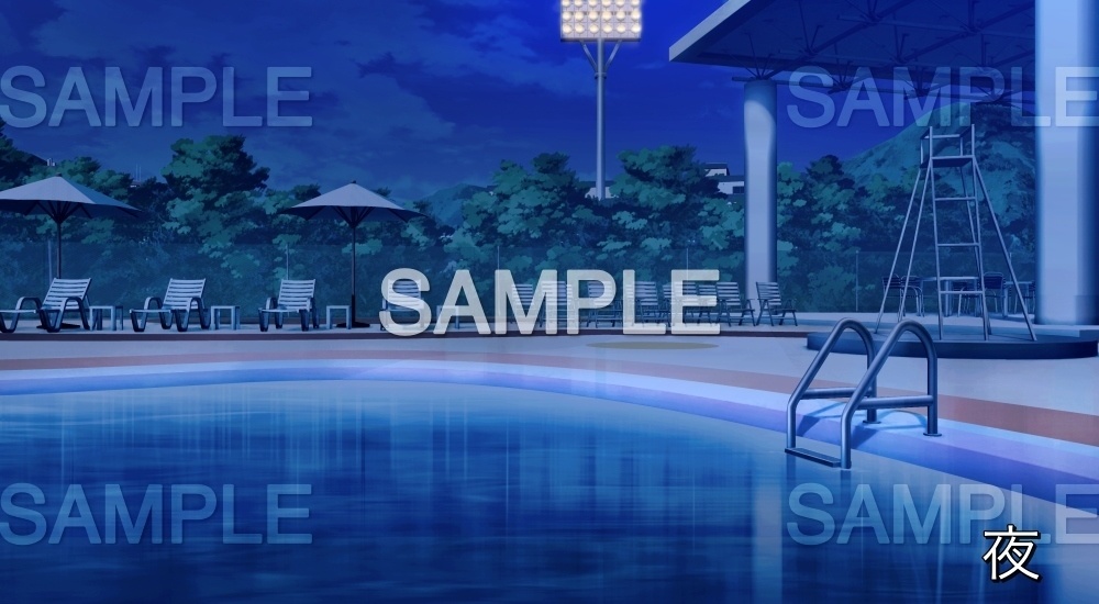 プールサイドとパラソル②屋外(『夏休み編』part01(Boost)-bg07pool01)