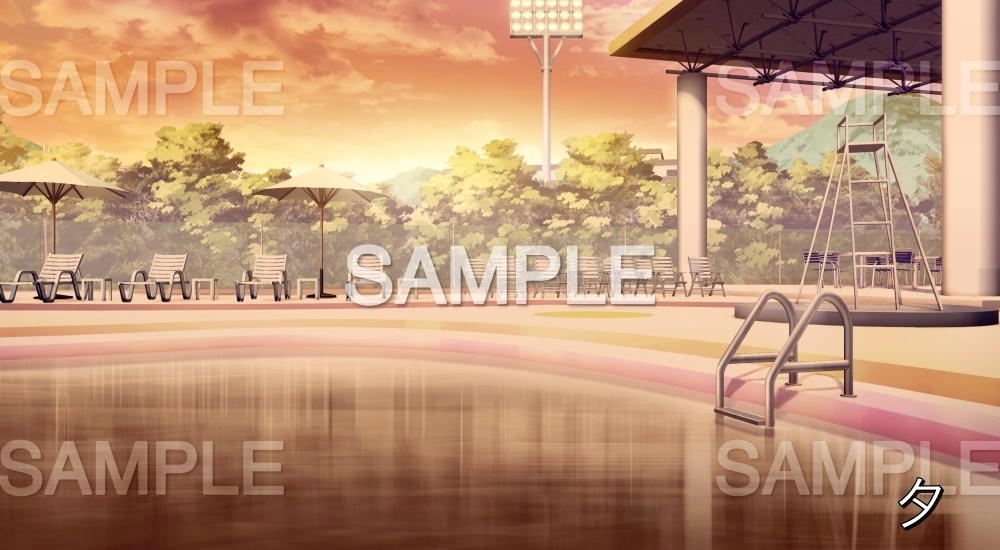 プールサイドとパラソル②屋外(『夏休み編』part01(Boost)-bg07pool01)