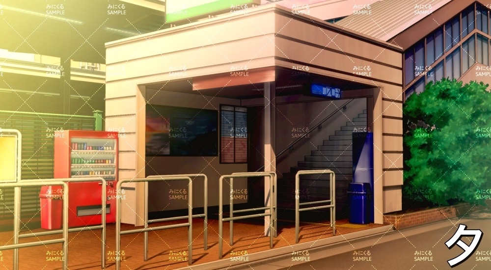 【背景素材】郊外の駅入り口(『街編』part01-tanumachi003)