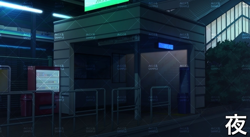 【背景素材】郊外の駅入り口_文字あり(『街編』part01-tanumachi003)