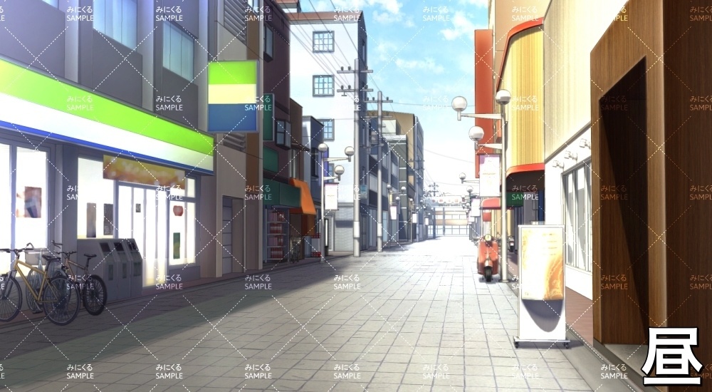 【背景素材】コンビニ前の歩道(『街編』part01-tanumachi005)