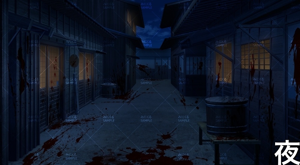 平屋の街並み(和風ホラー01-edo14_b)