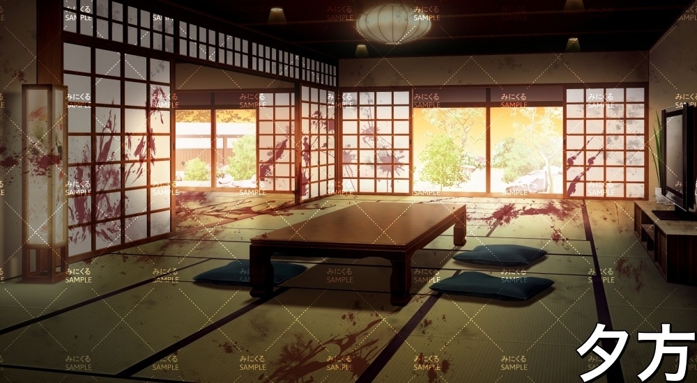 和風屋敷の居間(和風ホラー01-bg014_b)