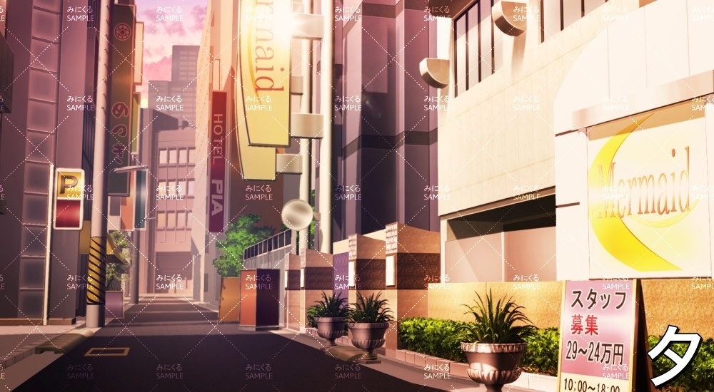 【背景素材】大人なホテル前の歩道_文字あり(『街編』part01-1710machi007)