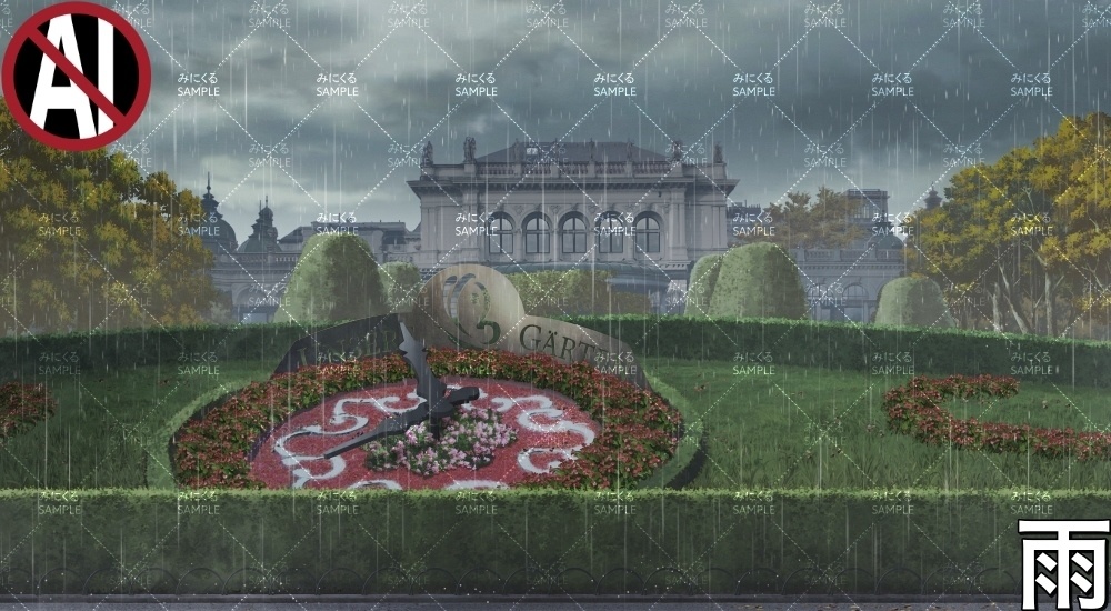 花時計の公園( ヨーロッパ風編part02-秋- park)【背景素材】