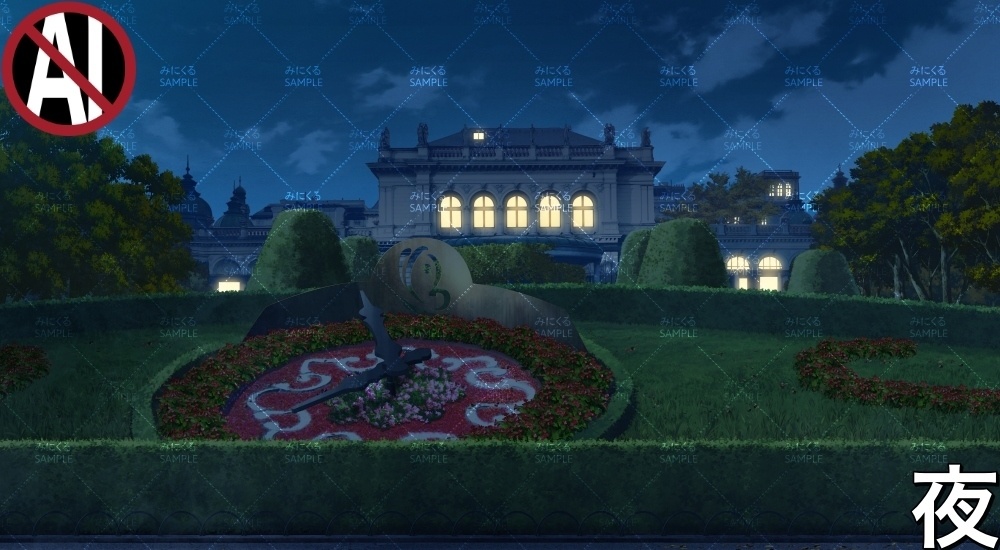 花時計の公園( ヨーロッパ風編part02-秋- park)【背景素材】