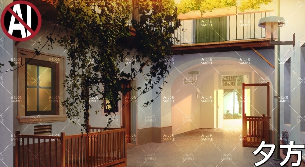 吹き抜けの小路 ( ヨーロッパ風編part02-秋- alley02)【背景素材】