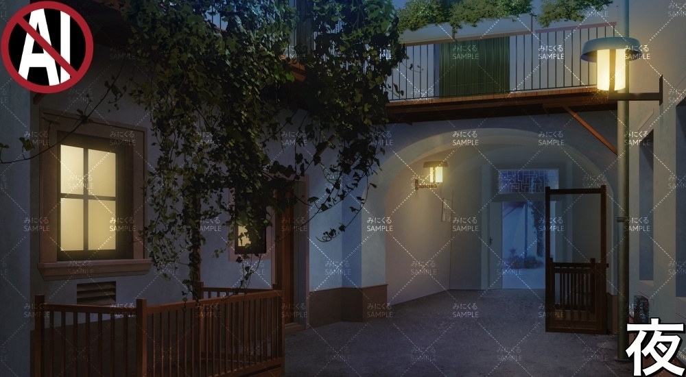 吹き抜けの小路 ( ヨーロッパ風編part02-秋- alley02)【背景素材】