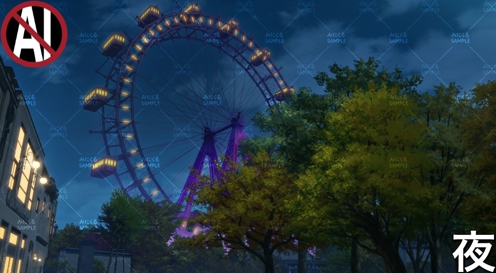 大観覧車の公園 ( ヨーロッパ風編part02-秋- kanransha)【背景素材】