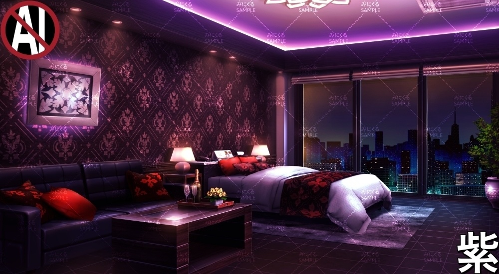 大人なホテルのベッドルーム② ( 特別な日編part01- bedroom02)【背景素材】