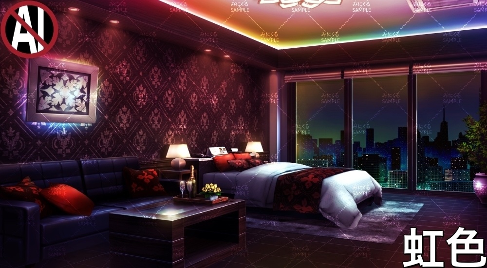 大人なホテルのベッドルーム② ( 特別な日編part01- bedroom02)【背景素材】