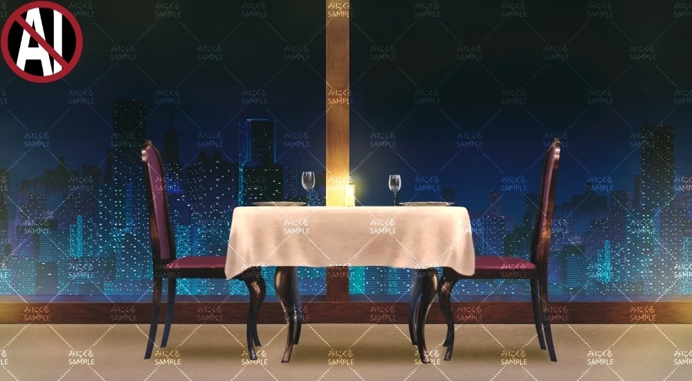 夜景の見える高級レストラン② ( 特別な日編part01- restaurant02)【背景素材】