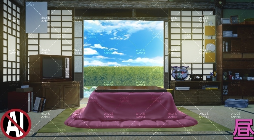おばあちゃん家の部屋①+こたつ ( お部屋編 part01 - kotatsu01-2)【背景素材】