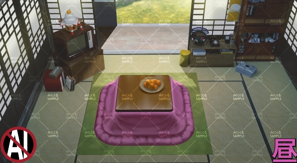 おばあちゃん家の部屋③+小物 ( お部屋編 part01 - kotatsu03-2_d_komono)【背景素材】