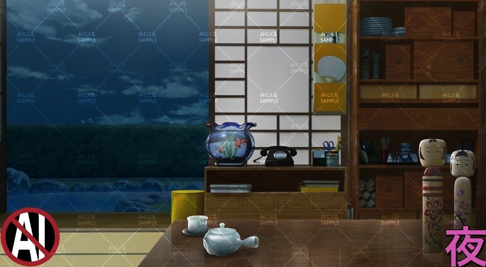 おばあちゃん家の部屋④+小物02 ( お部屋編 part01 - kotatsu05-2_d_komono02)【背景素材】