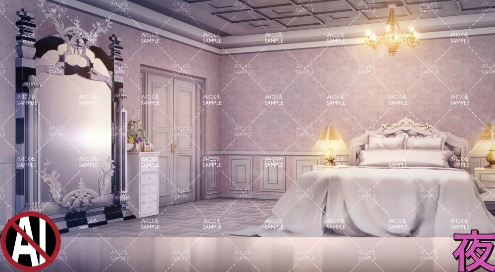 お嬢様の部屋①ピンク+テーブル ( お部屋編 part01 - girly01-2)【背景素材】