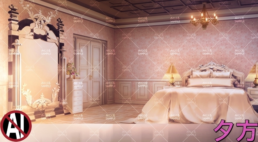 お嬢様の部屋①ピンク+テーブル ( お部屋編 part01 - girly01-2)【背景素材】