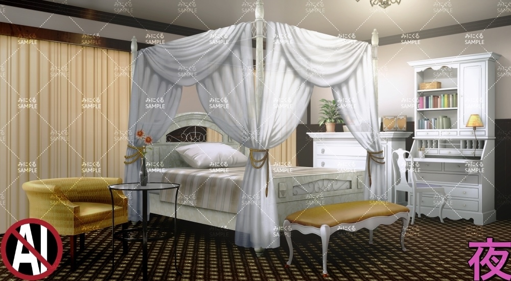 お嬢様の部屋②天蓋 ( お部屋編 part01 - girly02-1)【背景素材】