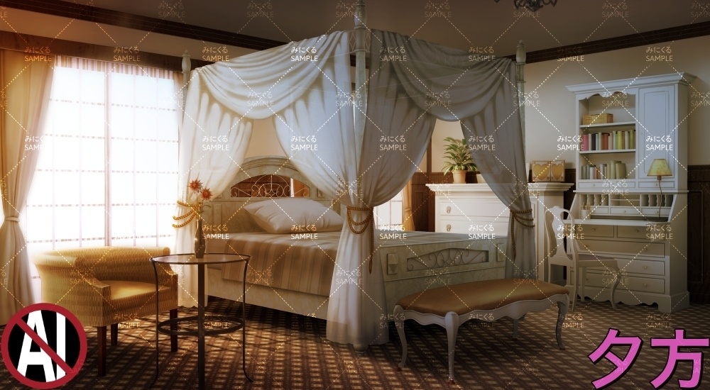 お嬢様の部屋②天蓋 ( お部屋編 part01 - girly02-1)【背景素材】