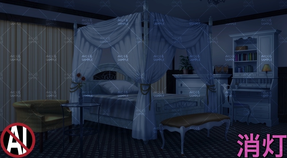 お嬢様の部屋②天蓋 ( お部屋編 part01 - girly02-1)【背景素材】