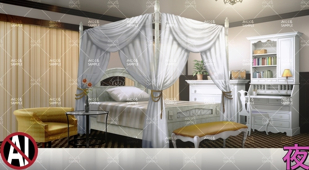 お嬢様の部屋②天蓋+テーブル ( お部屋編 part01 - girly02-2)【背景素材】