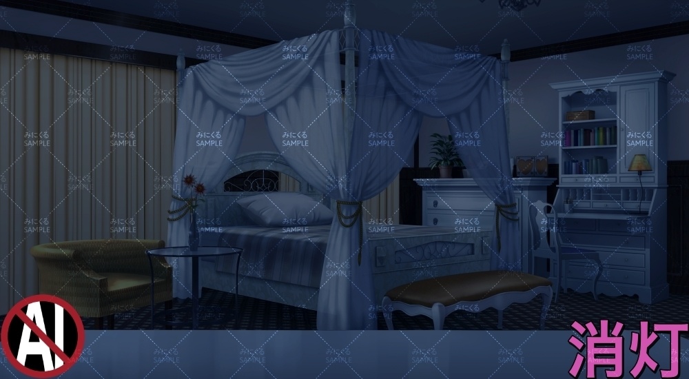 お嬢様の部屋②天蓋+テーブル ( お部屋編 part01 - girly02-2)【背景素材】