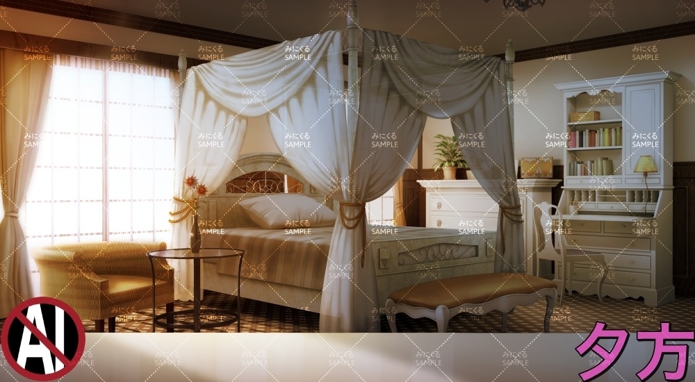 お嬢様の部屋②天蓋+テーブル ( お部屋編 part01 - girly02-2)【背景素材】